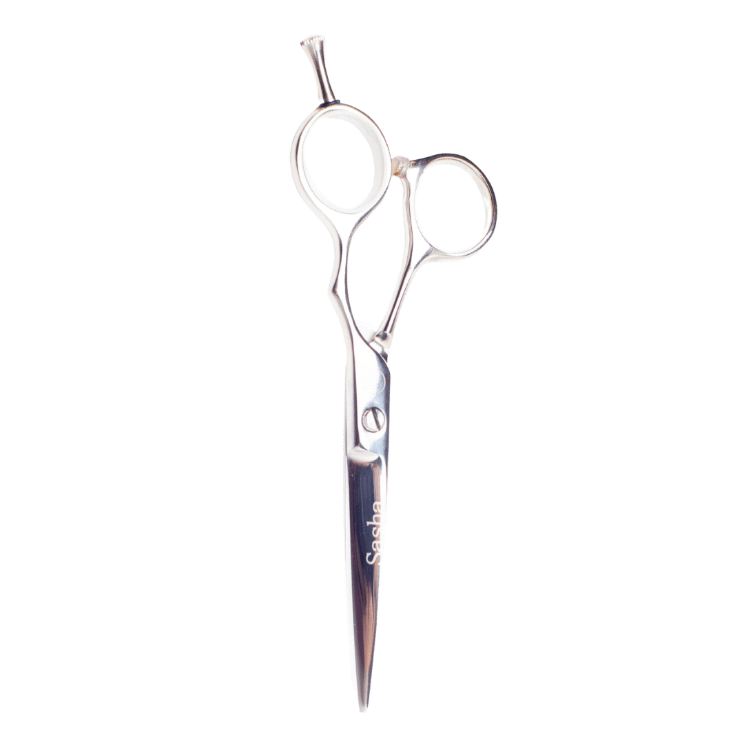 Lightweight 5.5-inch Sasha Shear with convex edge and ergonomic crane handle.