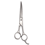 8-inch Curved Shear with bevel edge, serrated blade, ergonomic offset handle, and adjustable tension screw.