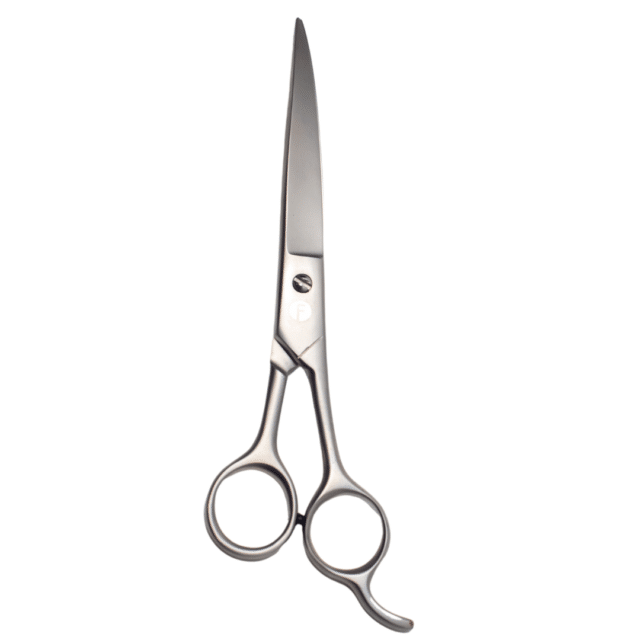 8-inch Curved Shear with bevel edge, serrated blade, ergonomic offset handle, and adjustable tension screw.