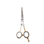 Dovo 5-Inch Partially Gold Shear with bevel edge, opposing finger rings, and removable finger rest.