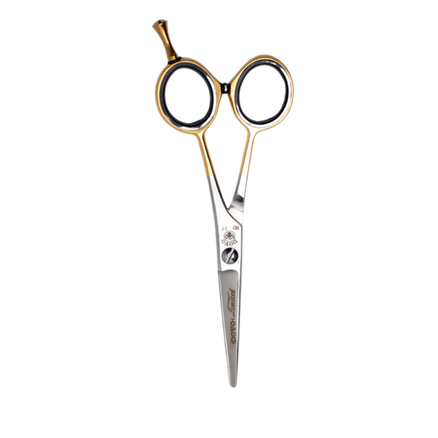 Dovo 5" Shear with a gold-accented design, featuring a bevel edge and classic straight handle.